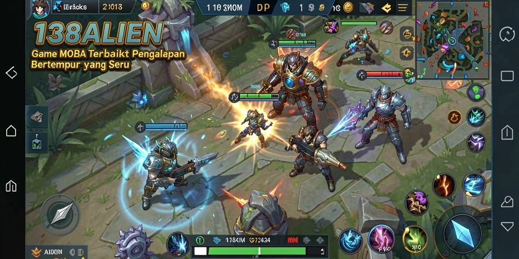 Tangkapan layar aksi dari gameplay MOBA yang mendebarkan.
