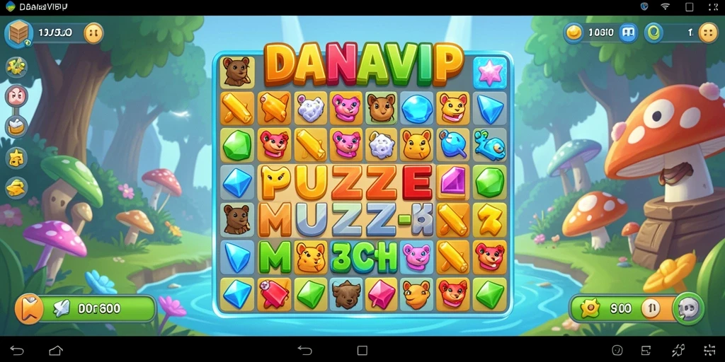 Tampilan gameplay seru DANAVIP dengan objek Match-3 yang berwarna-warni.