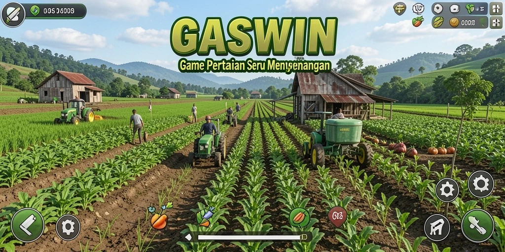 Tampilan gameplay GASWIN yang menarik dengan aktivitas pertanian.