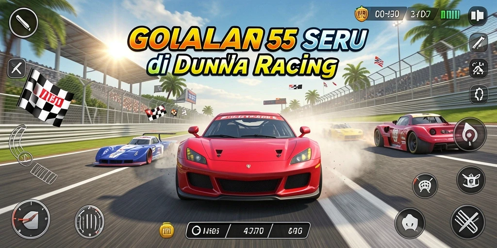 Tampilan gameplay Racing GOAL55 dengan aksi balapan yang mendebarkan.