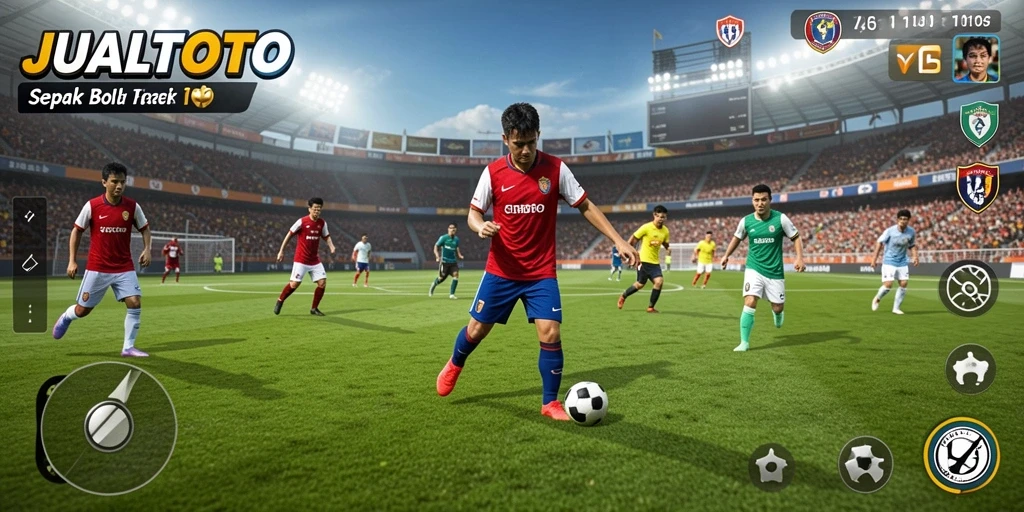 Gameplay seru JUALTOTO dengan aksi sepak bola yang mendebarkan.
