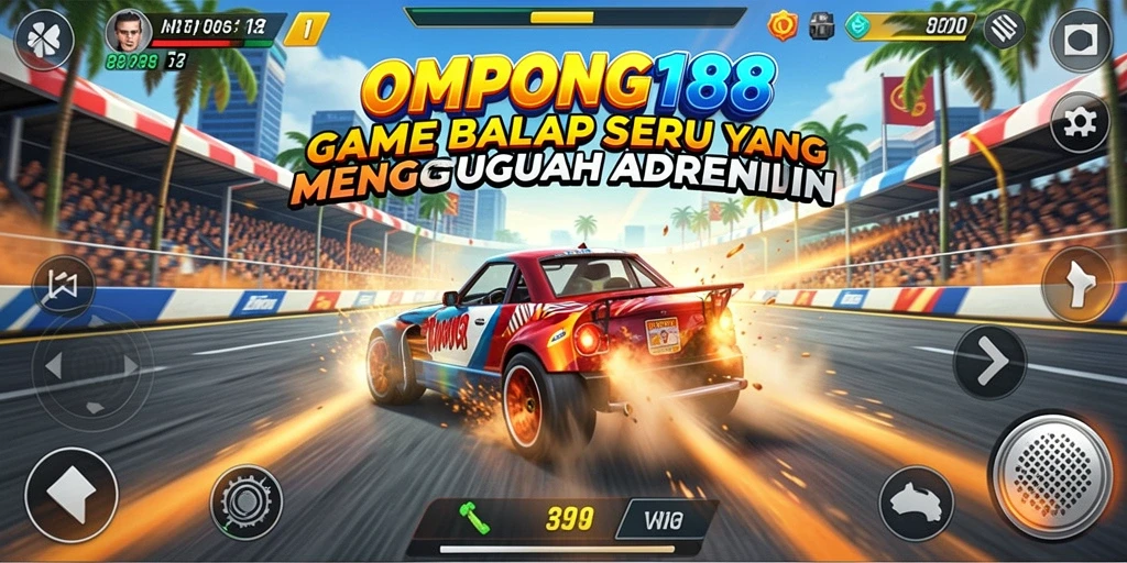 Screenshot gameplay OMPONG188 menampilkan aksi balap yang mendebarkan.