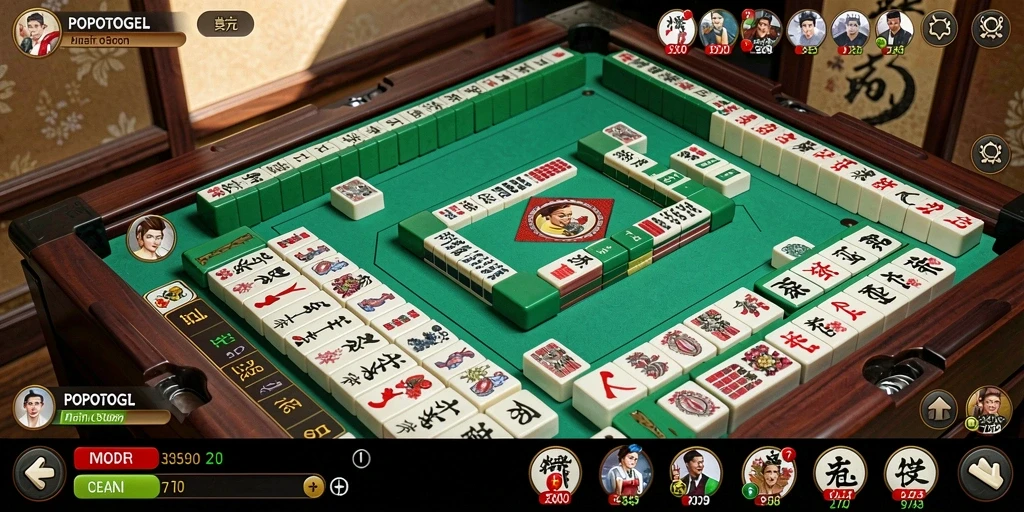 Gameplay <strong>POPOTOGEL</strong> yang menarik dengan ubin Mahjong berwarna-warni.