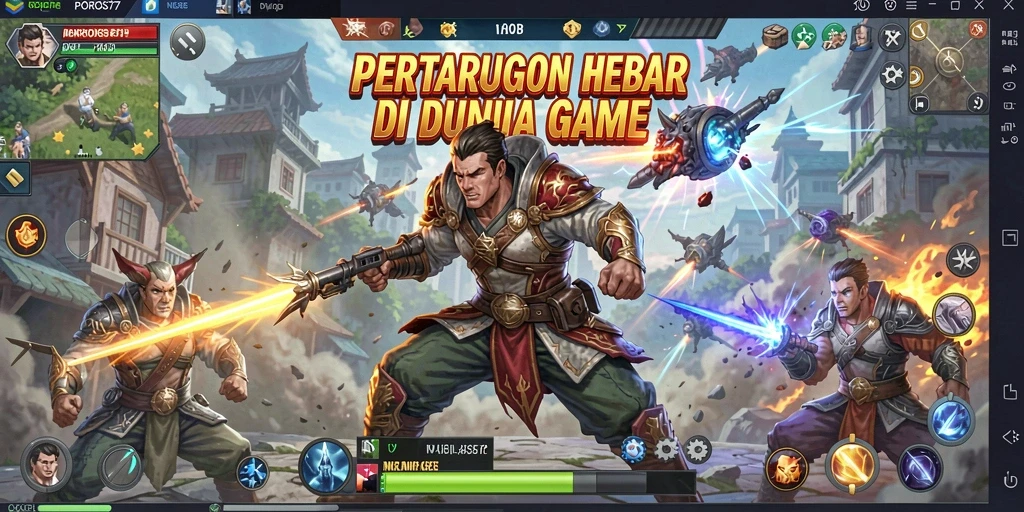 Screenshot POROS77 menampilkan pertarungan seru antara dua karakter.