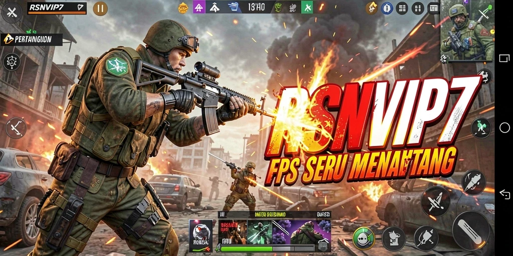 Gameplay RSNVIP7 yang intens dalam aksi FPS.