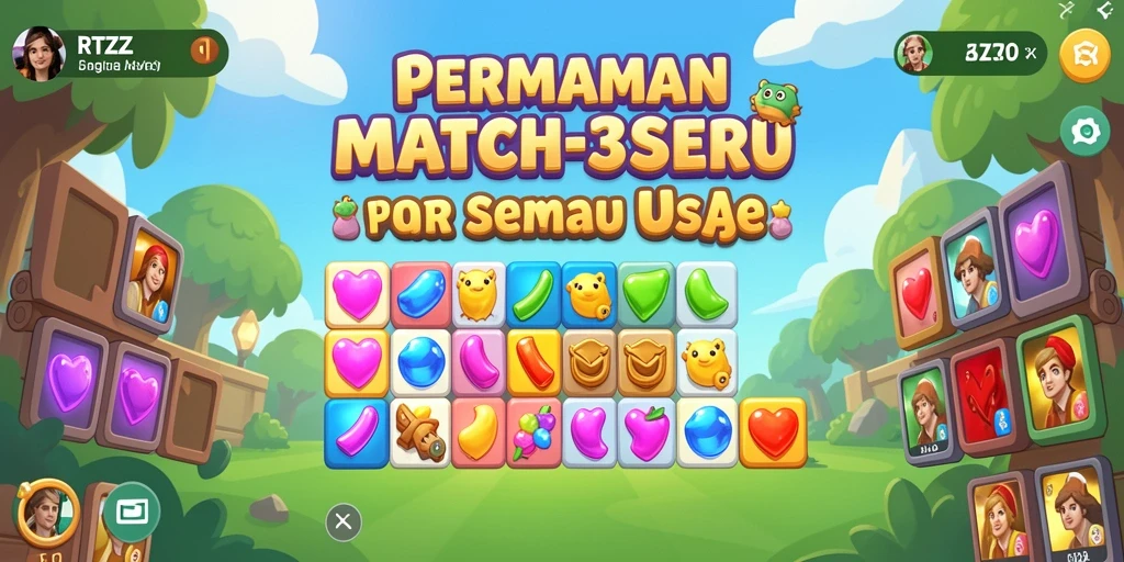 Gameplay RTZZ menampilkan permata berwarna dalam kombinasi Match-3.