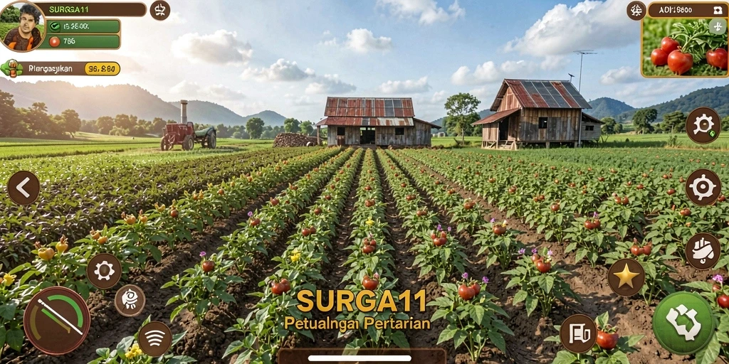 Screenshot SURGA11 menampilkan suasana bertani yang penuh warna dan interaktif.