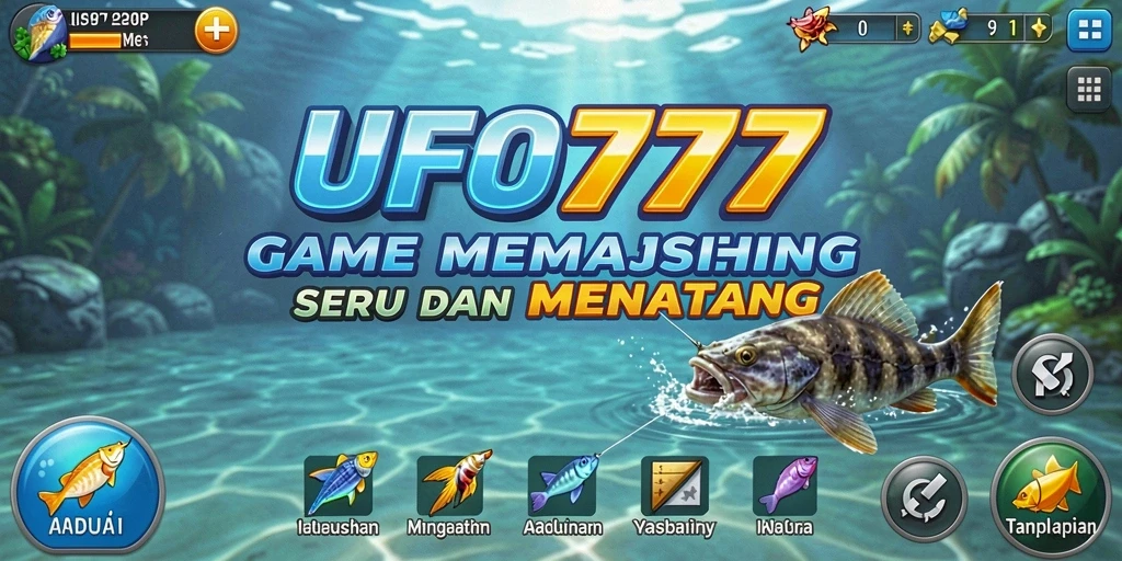 Screenshot utama UFO777 menampilkan aksi memancing dengan berbagai ikan dan lokasi yang indah.