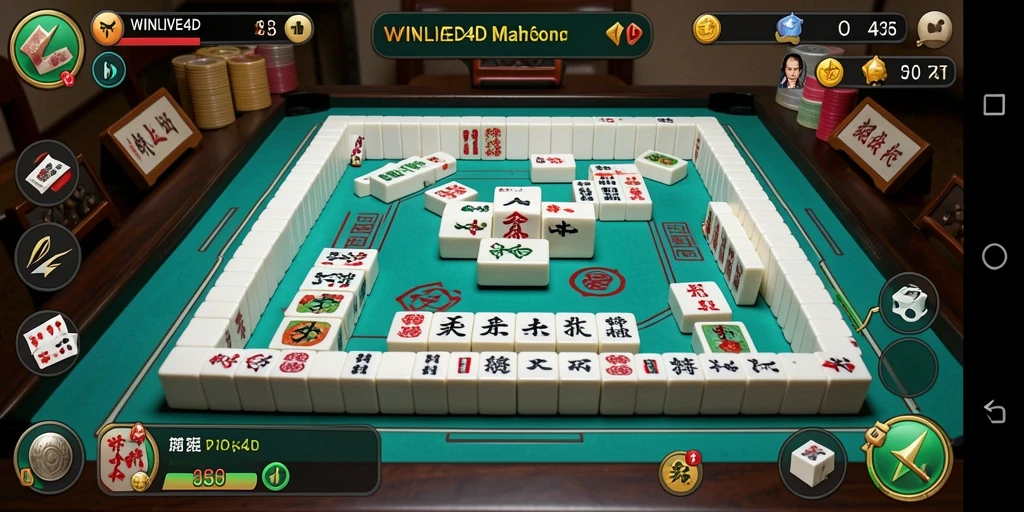 Screenshot utama WINLIVE4D menampilkan gameplay Mahjong yang menarik.