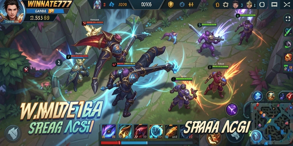 Tangkapan layar gameplay <strong>WINRATE777</strong> menampilkan aksi pertarungan antara dua tim.